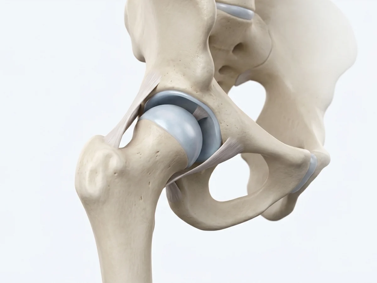 Clean medical illustration of the hip joint