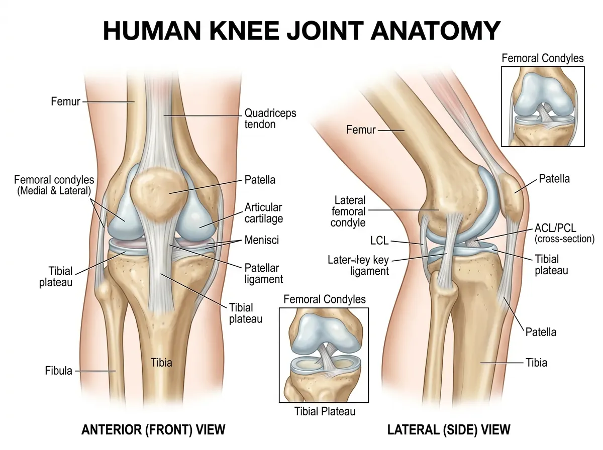 Illustration showing the anatomy of the knee joint