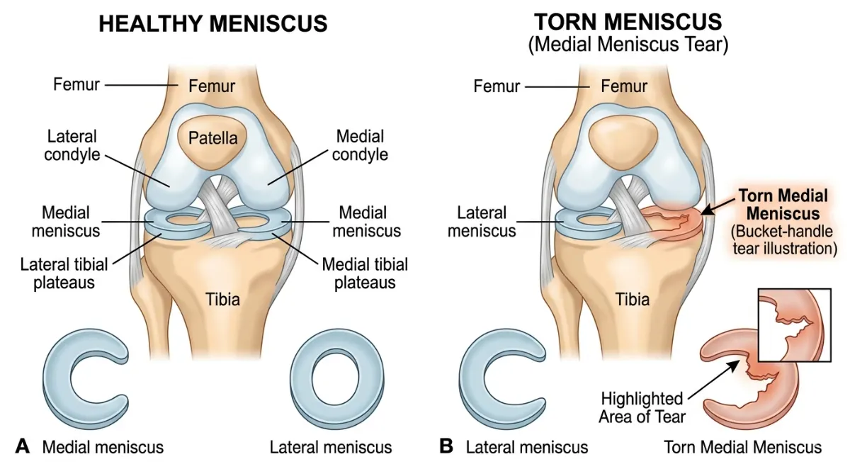 Illustration showing a torn knee meniscus